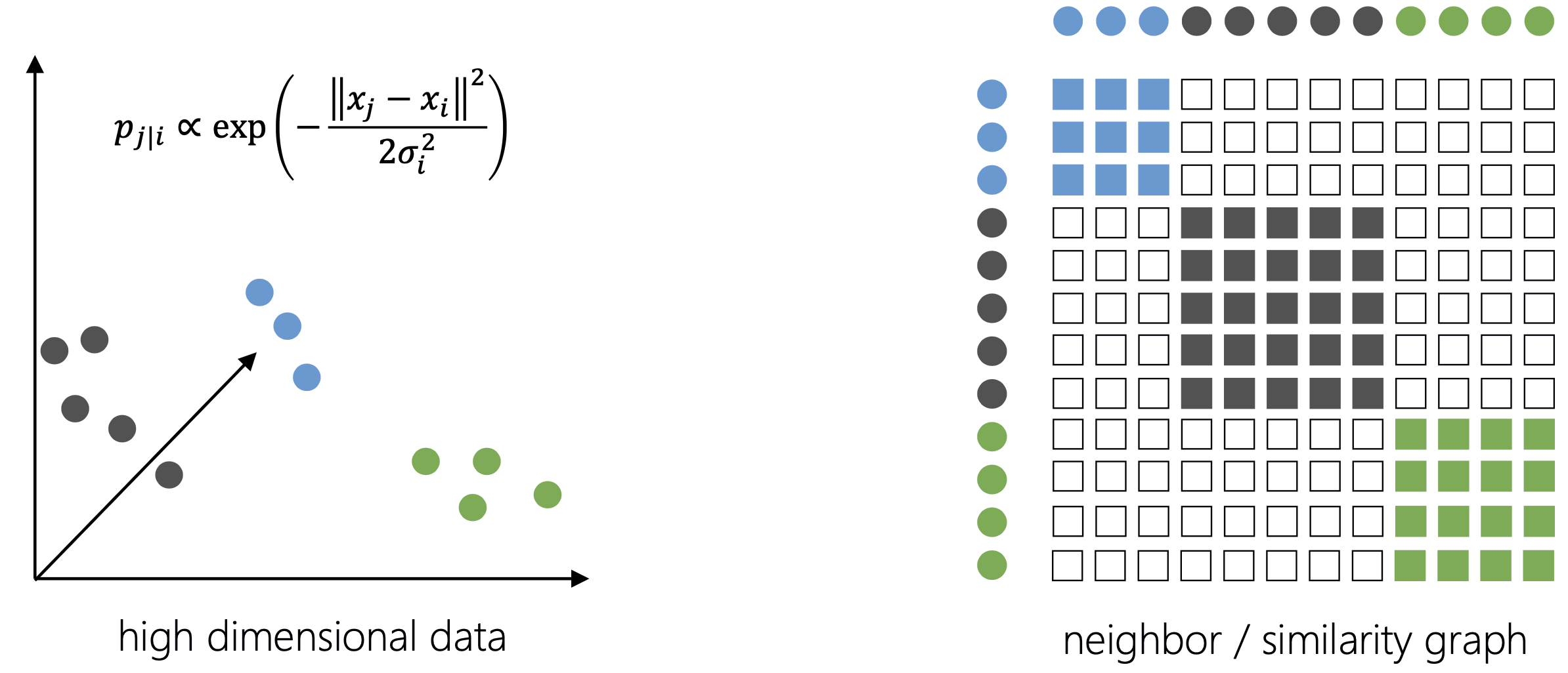 High-dim data → neighbor graph